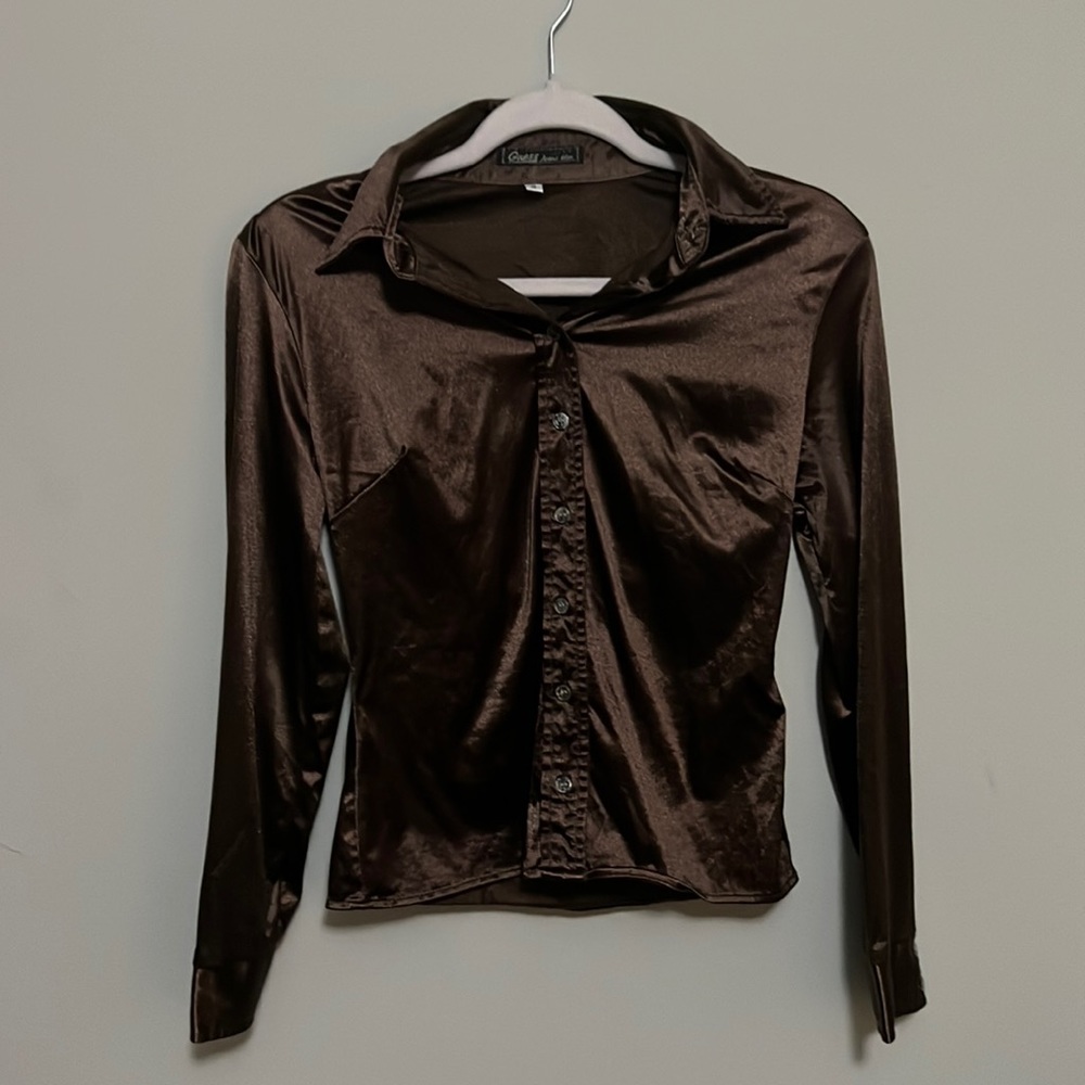 brown formal satin texture long sleeve